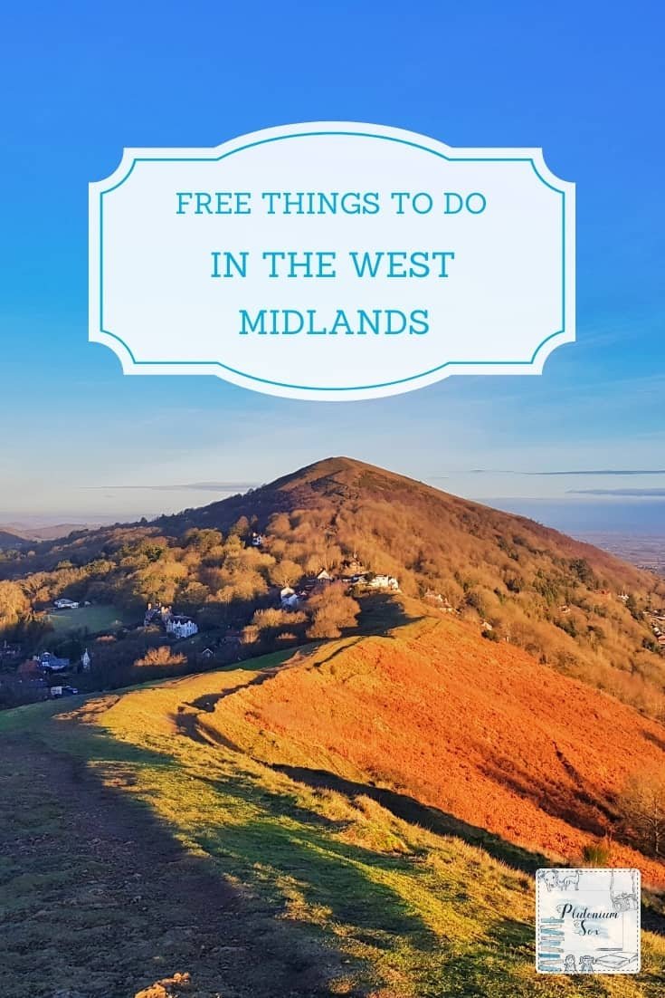 Free Things to do in the West Midlands Pinnable image with Malvern Hills in the foreground and text saying "Free Things to do in the West Midlands"