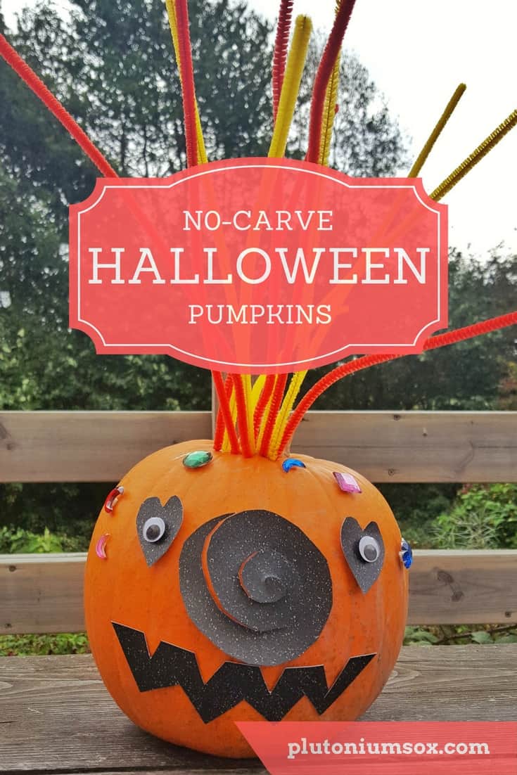 Halloween | These no-carve Halloween pumpkins are perfect for families with young children. Even toddlers can get involved with decorating their own pumpkin. This is a totally safe craft for children and they can play with it again and again with little or no adult supervision. You need minimal craft supplies and a pumpkin! 