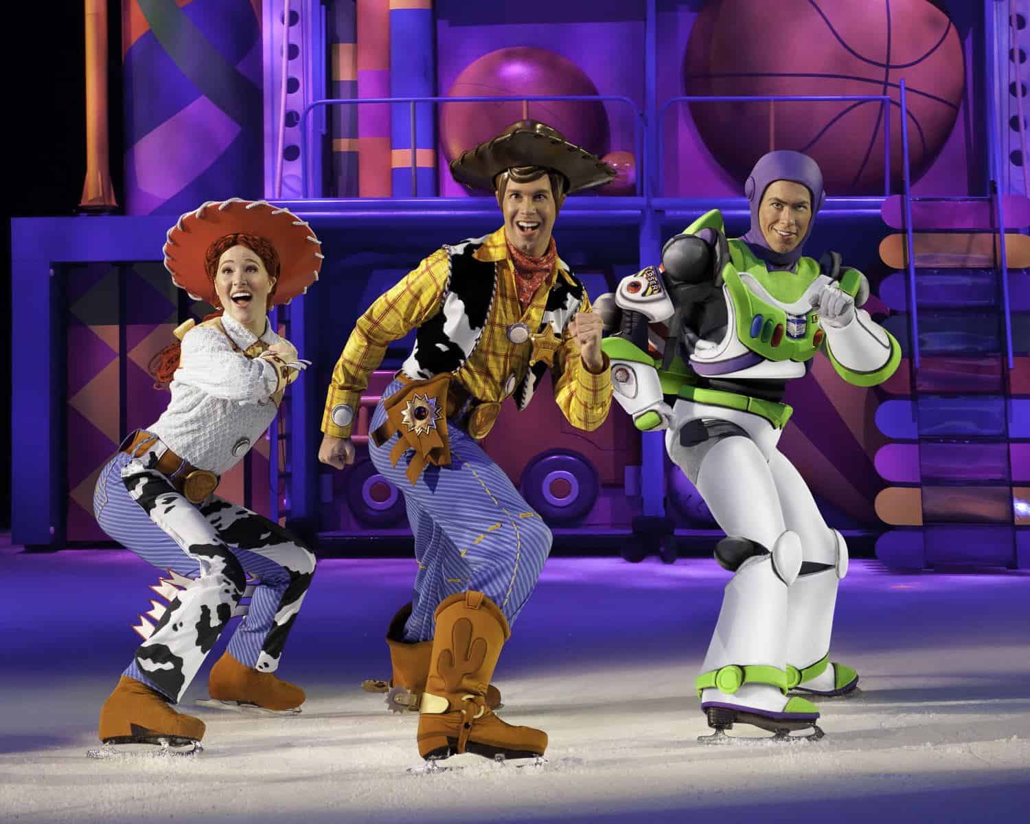 Toy Story characters on ice skates as part of Disney on Ice Worlds of Enchantment