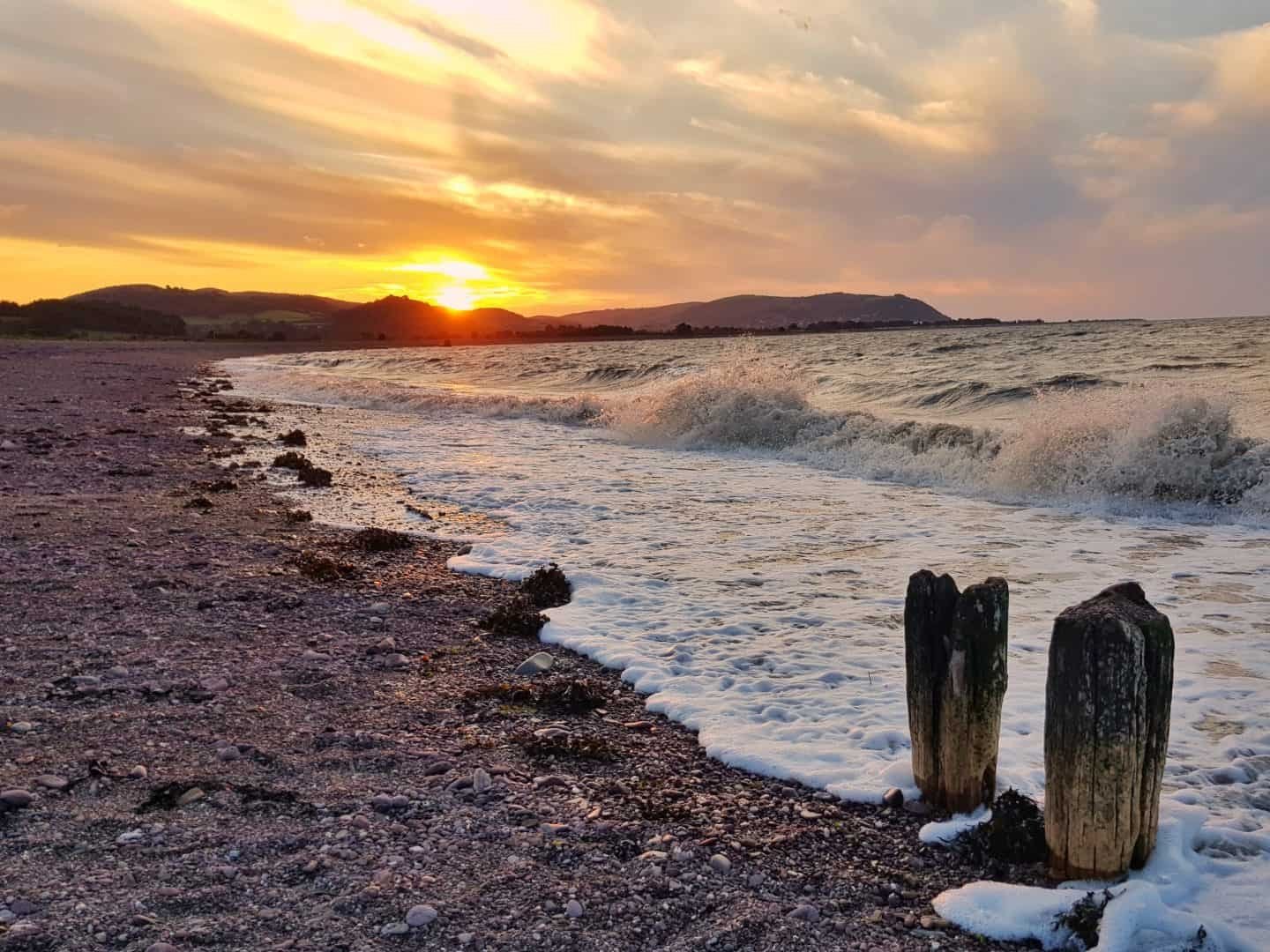 Hoburne Blue Anchor beach at sunset