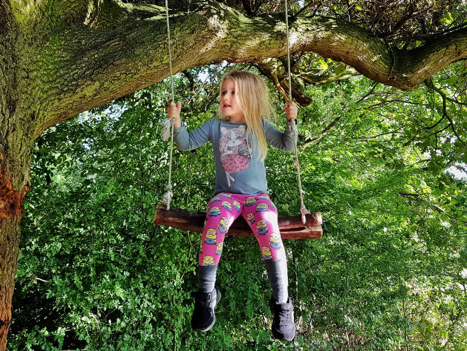 girl on swing in tree