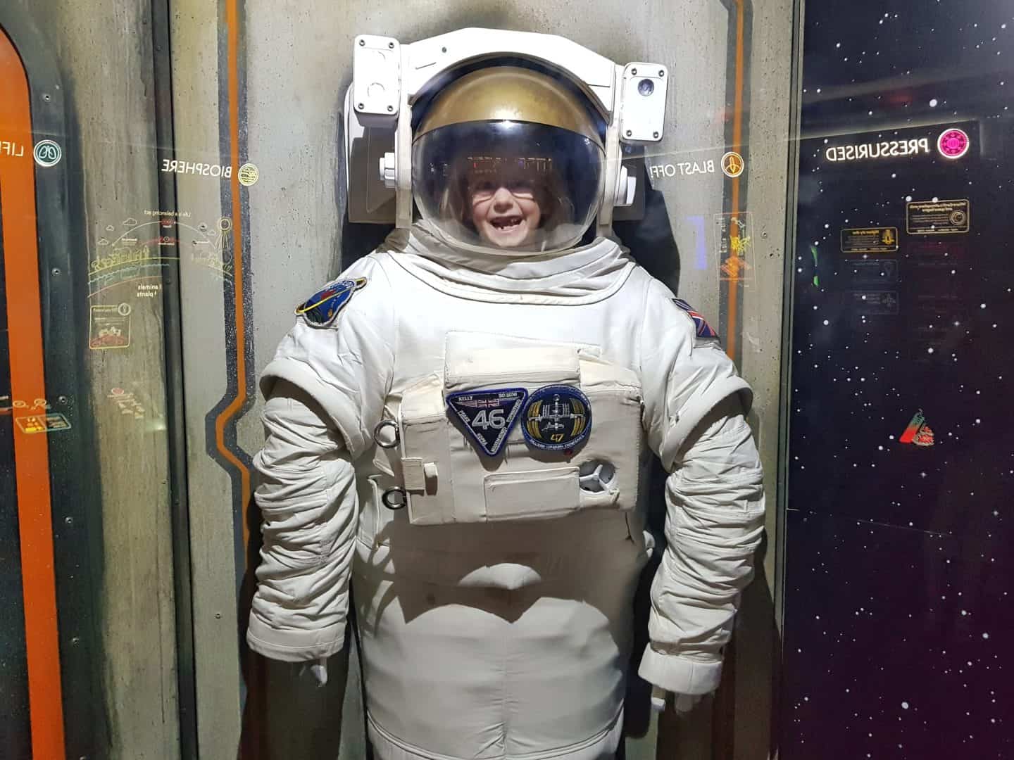 child in astronaut suit at Winchester science centre
