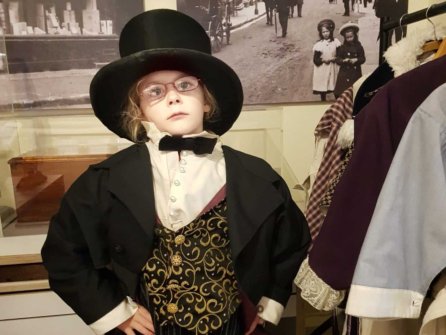 Child dressed as Edwardian gentleman