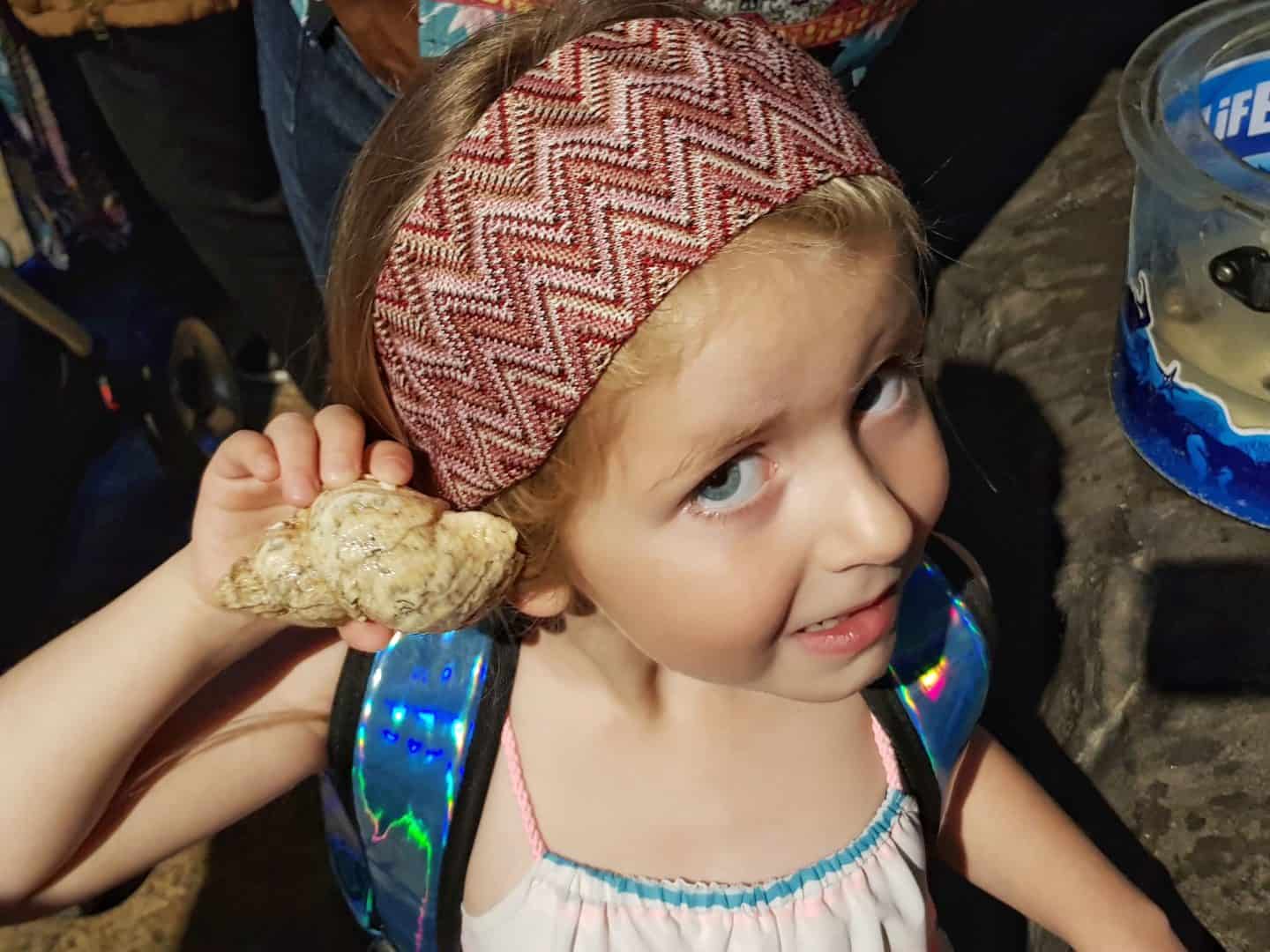 Child listening to a shell at the National Sea Life Centre