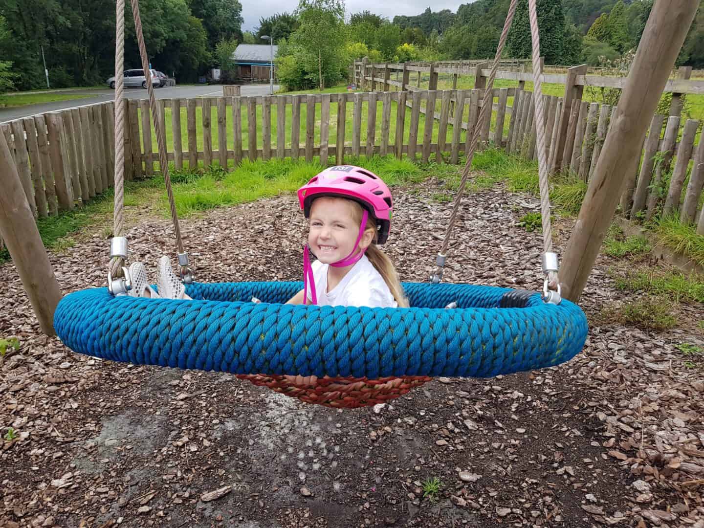 Swing in playground at Mary Jones World, Lake Bala, North Wales