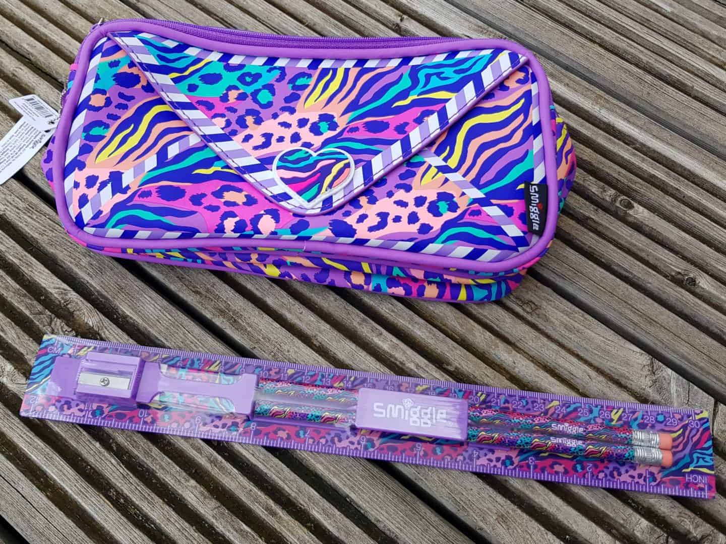 purple Smiggle pencil case and ruler