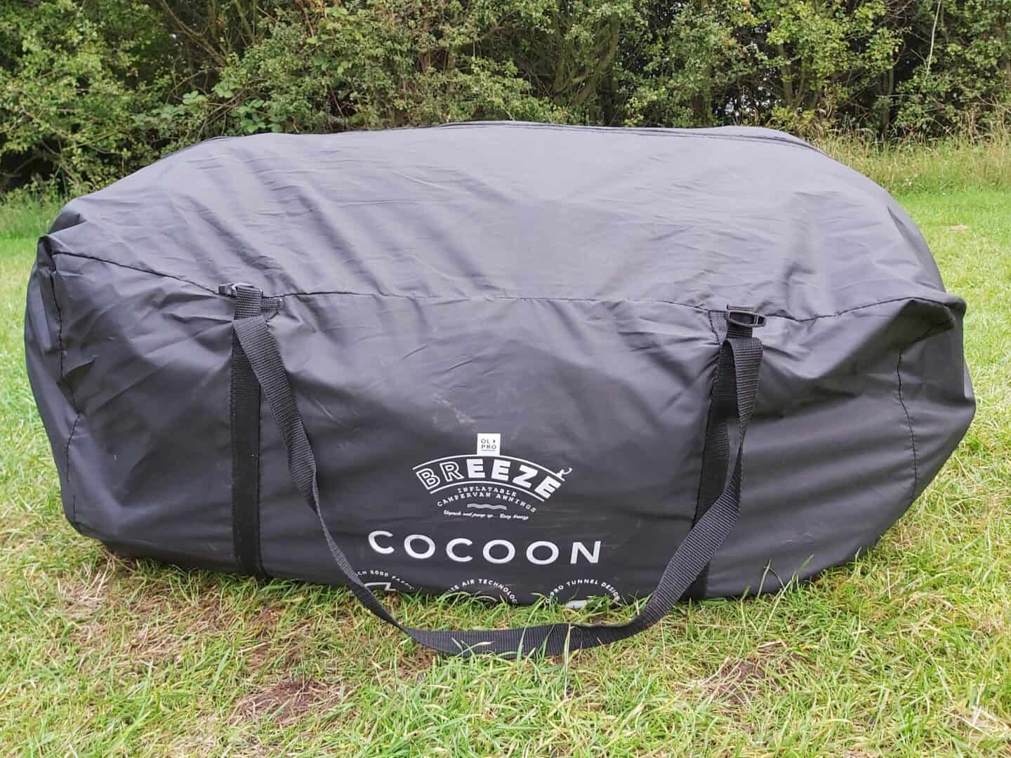 Olpro Cocoon Breeze awning in its black packing bag