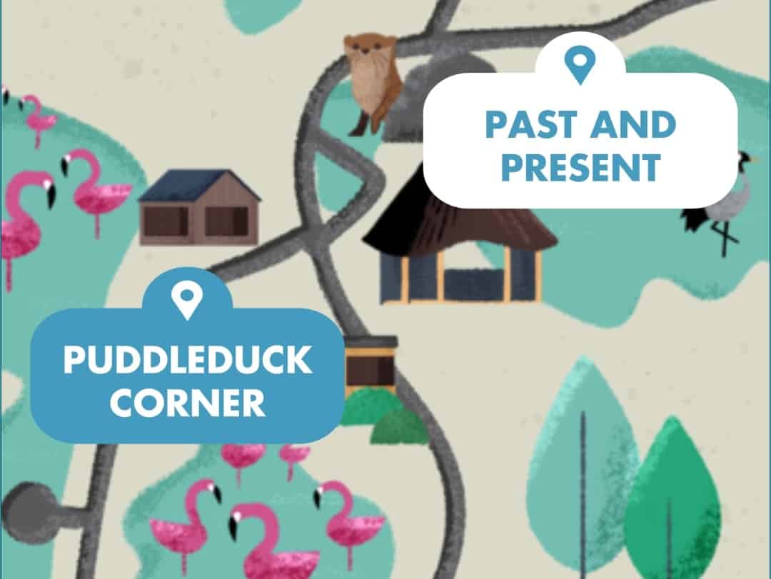 Section of the map from the Wetland Heroes app showing puddleduck corner and past and present