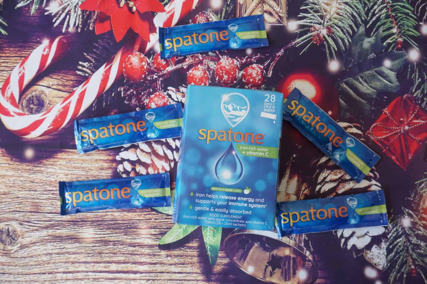 Gifts for runners: Spatone iron rich water sachets ready to go in a virtual run goodie bag