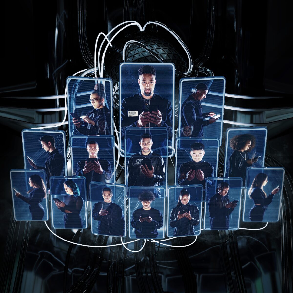 Diversity Connected tour image of the troupe each in separate but connected boxes