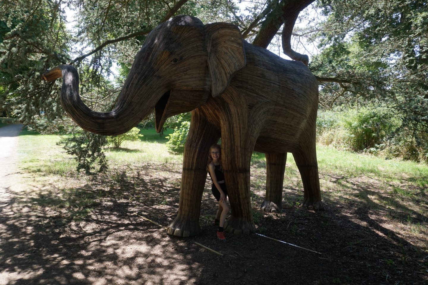Elephant sculpture beneath a tree at Sudeley Castle