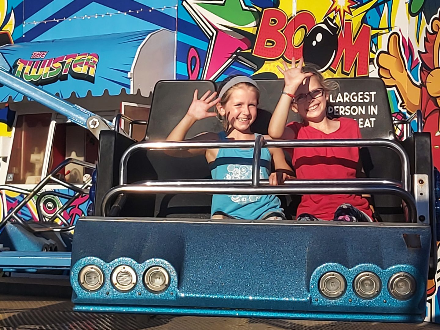 Two girls on the twister ride at Great Yarmouth Pleasure Beach