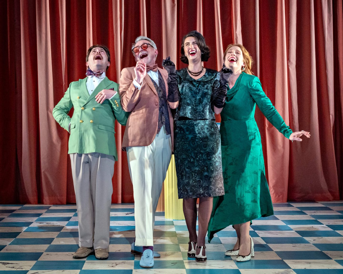 Four members of the School for Scandal cast on stage at Malvern Theatres