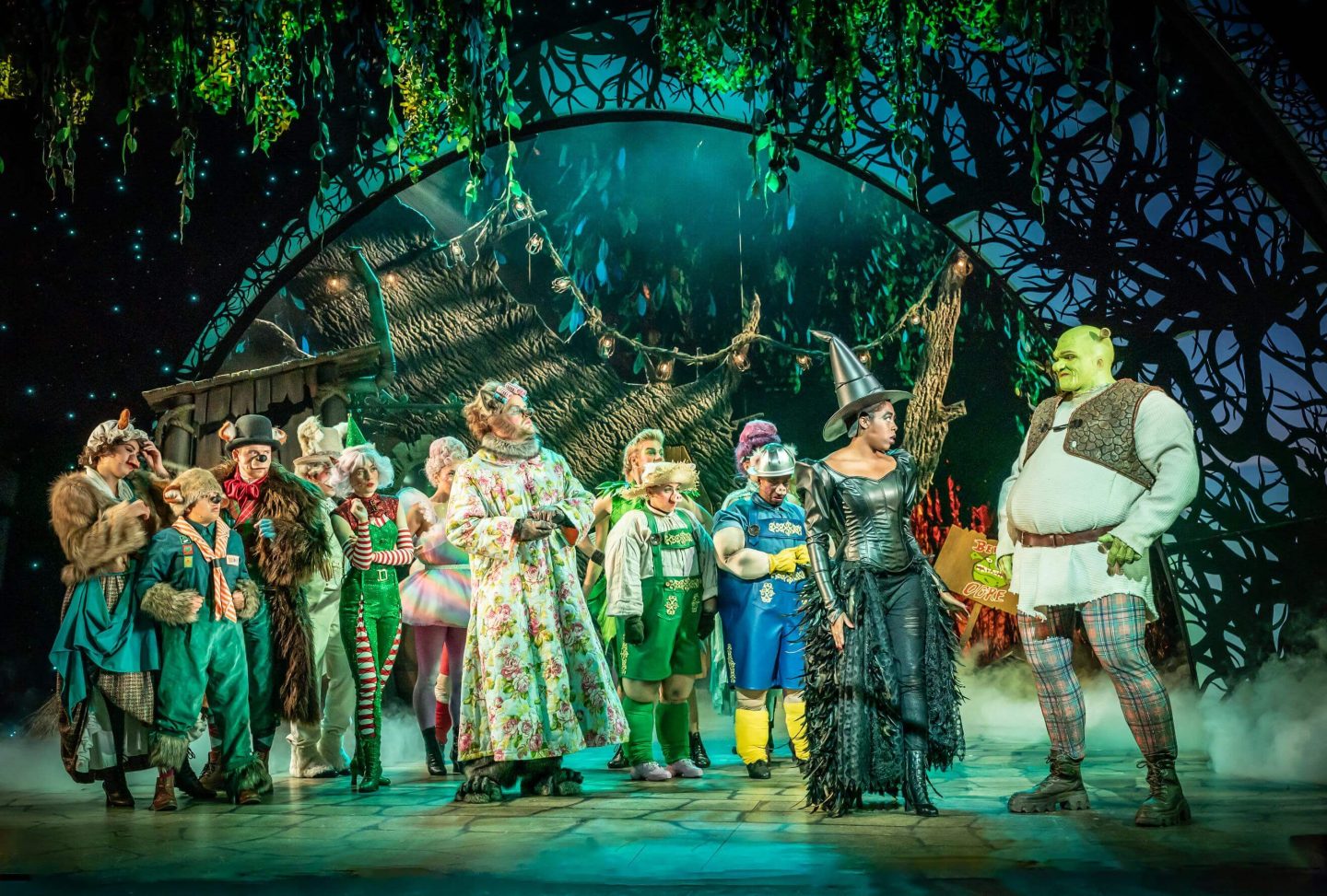 The cast of Shrek the Musical on stage