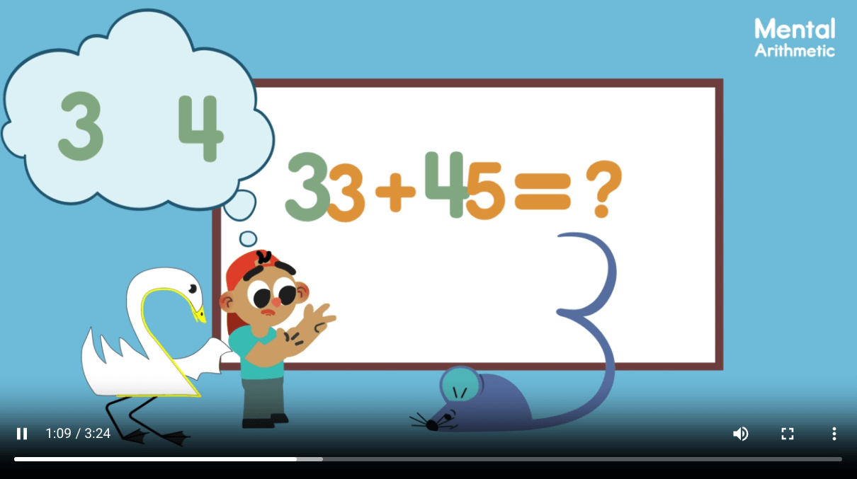 Fables World maths online learning platform cartoon showing a simple maths sum