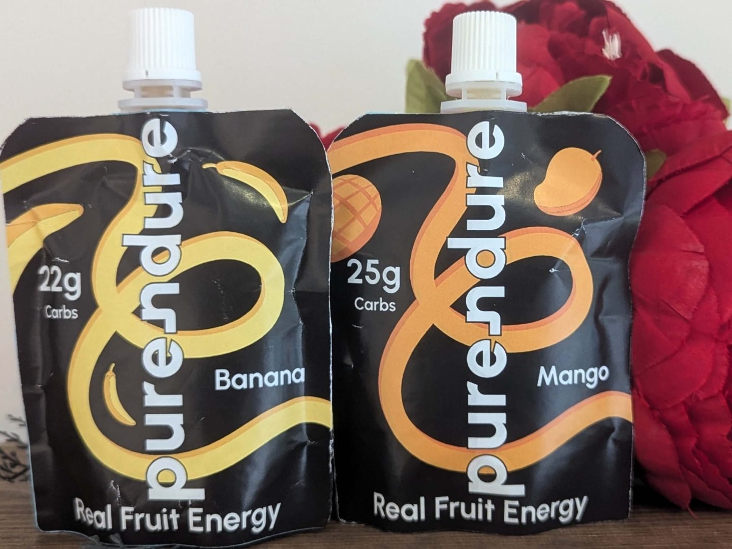 Pure Endure energy gels banana and mango