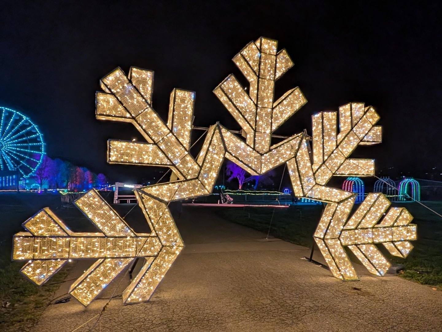 Snowflake light on the light trail at Winter Glow Malvern Worcestershire 2025