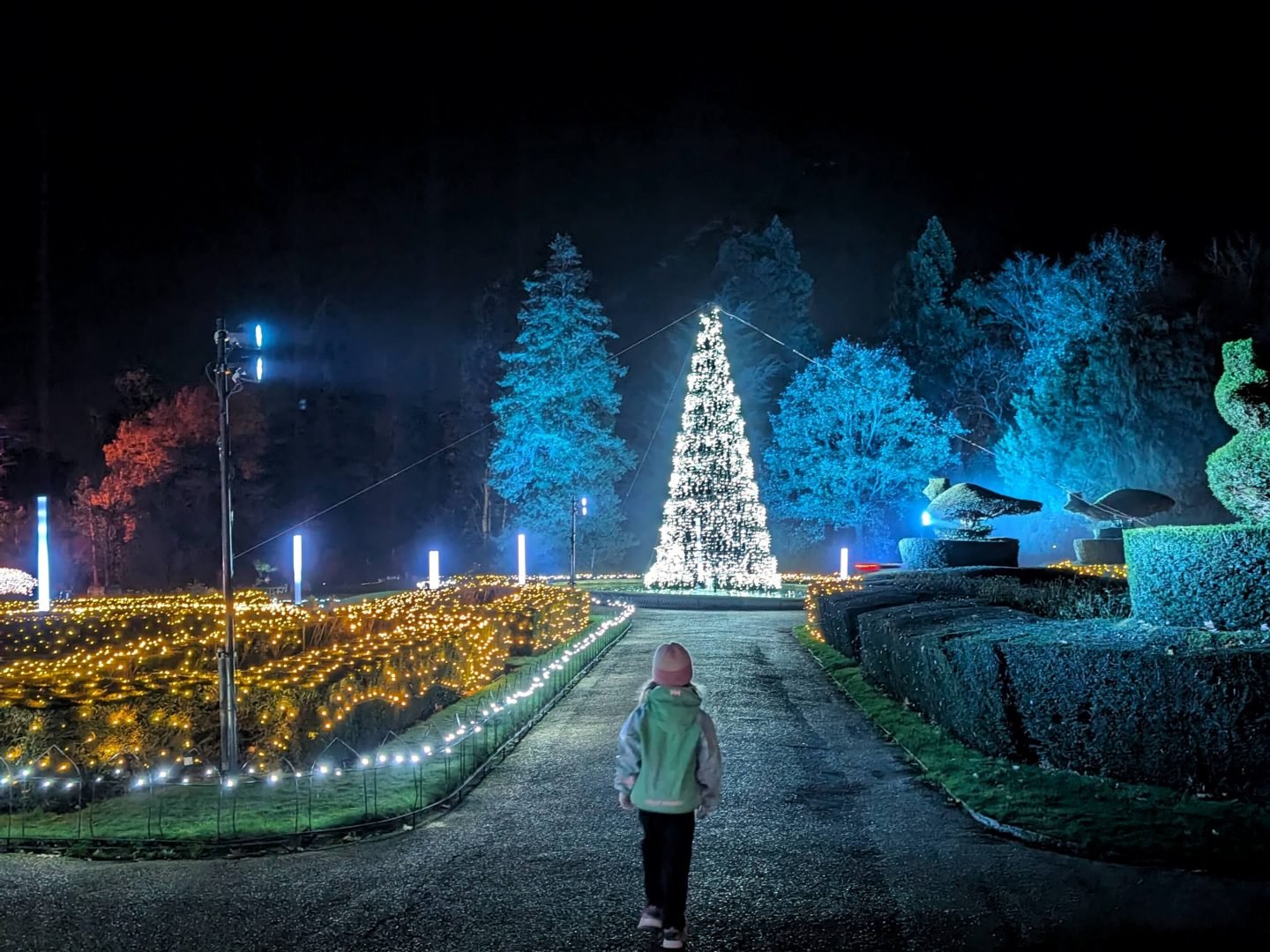 Pathway at Warwick Castle lit up for Christmas at the Castle