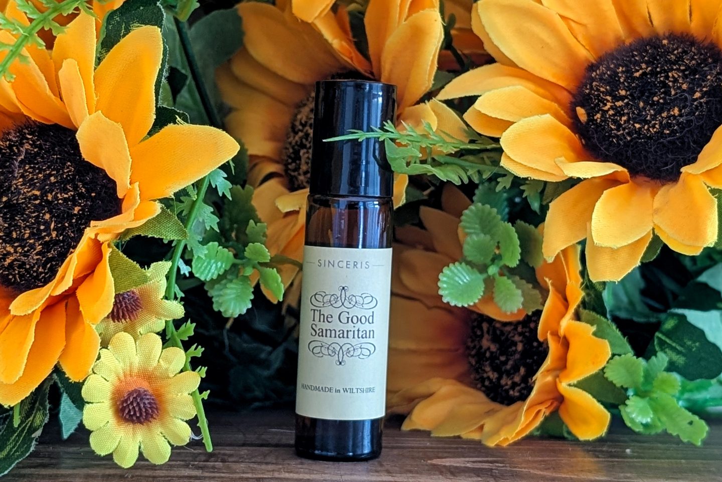 SINCERIS good samaritan range - oil displayed against sunflowers