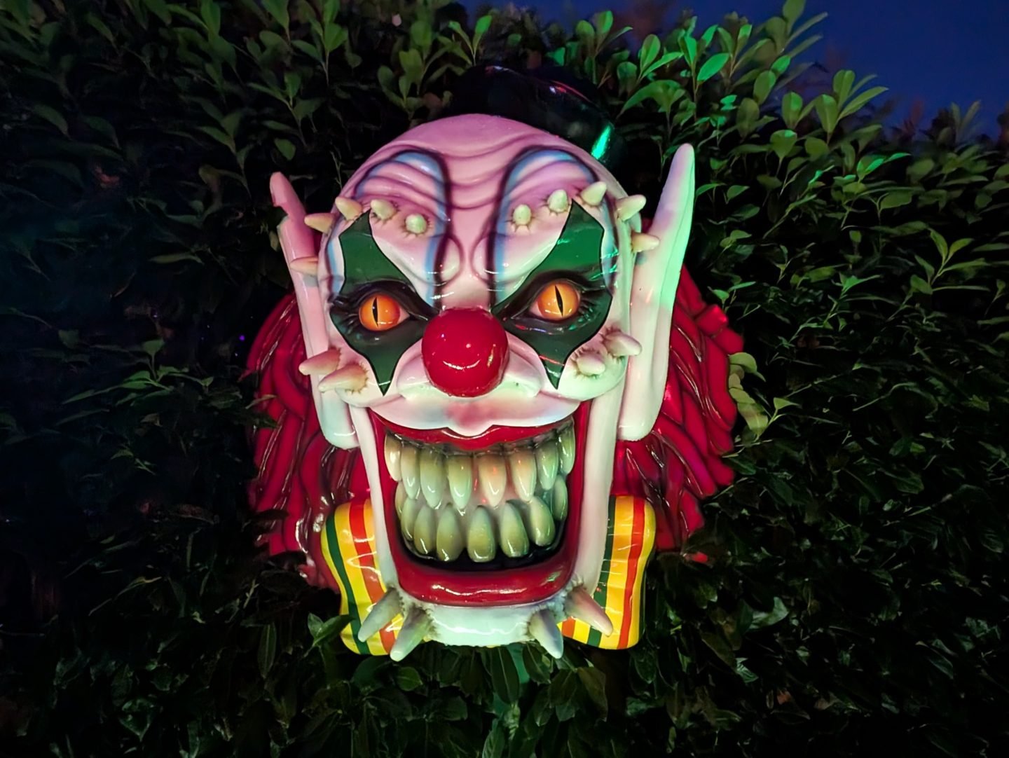 Clown in a hedge at Ralph Court Gardens Halloween evening event